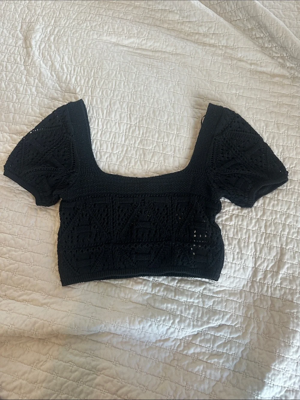 Zara Black Crochet Square-Neck Women’s Top